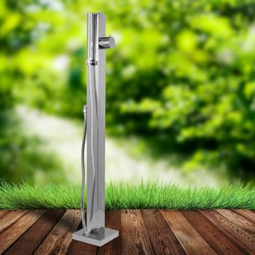 Fontana da Giardino a Colonna esterno SALICE Acciaio Inox Con Miscelatore 100 CM Fissaggio a Pavimento
