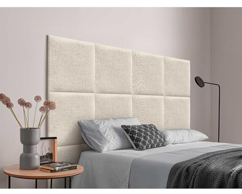DHOME gepolstertes Kopfteil bestehend aus austauschbaren selbstklebenden natürlichen Leinenpaneelen Bett Luxus-Schlafzimmer gepolstertes Bettzeug (Beige, 180cm)
