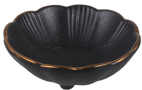 Black Ceramic Sauce Dipping Dish with Gold Rim, 3.5-Inch Small Appetizer Plate for Seasoning, Salad, Dessert, and Western Tableware