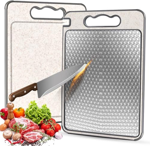 Tabla de Cortar Acero Inoxidable,Doble Cara, Sin BPA, Ideal para Carne, Pan, Verduras y Frutas, Gran Superficie de Corte (36 x 25 cm), Duradera e Higiénica.