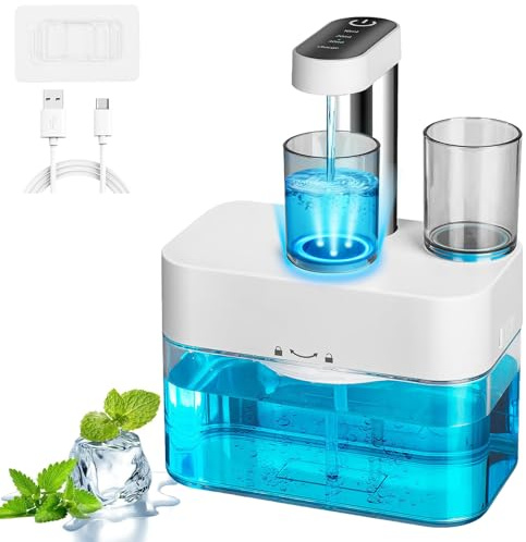 Domigard Munvattensdispenser, 550 ml Mouthwash Dispense med 2 magnetiska koppar och självrengörande läge, kontaktlös automatisk doseringsmaskin 2 000 mAh