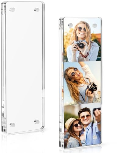 Vowcarol 2 Pack Acrylic Fridge Magnetic Picture Frame, 2x6 Inches, Clear