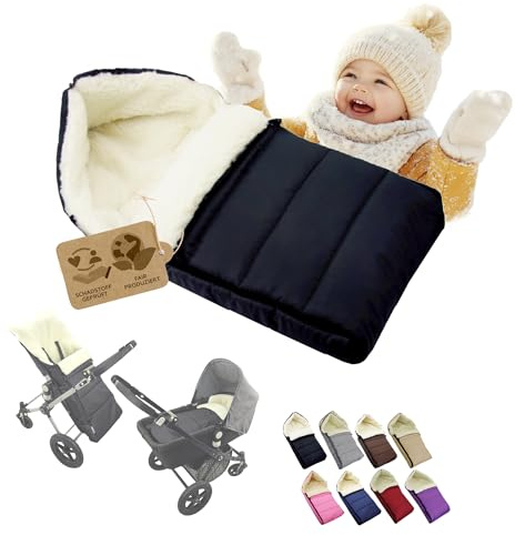 Saco de dormir para cochecito de bebé, con lana de cordero, cálido, lavable, 90 cm, color negro