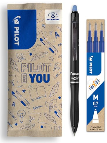 PILOT - 1er-Set FriXion Ball Plus + 1 Set mit 3 Nachfüllungen - Ergonomischer Radierbarer Stift - Einziehbar und Nachfüllbar - Hoher Schreibkomfort - Aus Recyceltem Kunststoff - Blau - Mittlere Spitze