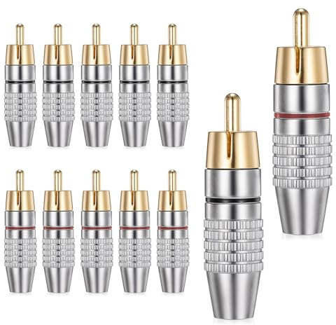 12 Stück Cinch-Stecker, Lautsprecherkabelverbinder, Cinch-Stecker, Löt-Audio-Video-Anschlüsse auf 3,5-mm-Stecker, Kabelverbinder für Lautsprecher, Kabel, Heimkino, Audio-Video-Empfänger, Verstärker