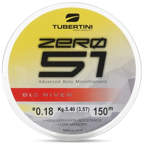 Tubertini Monofilo ZERO 51 BIG RIVER media morbidezza ed elasticità 150 MT - 300 MT - 1000 MT diametro da Ø 0,12 a Ø 0,18 (Ø 0,20 - kg 6,8, 150 MT)