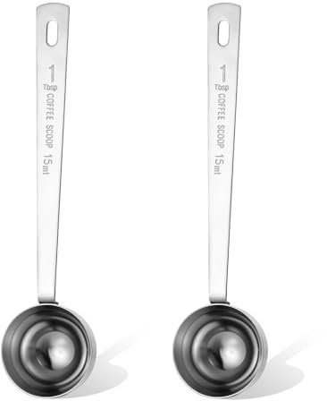 Nogeqi 2 Stück Kaffeelöffel Portionierer 15ml mit Langem Griff, Wiederverwendbar Langer Messlöffel Edelstahl, Metall Dosierlöffel Pulver Portionslöffel für Kaffee, Losen Tee, Gewürze Zutaten