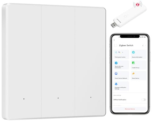 BSEED Zigbee Lichtschalter, Smart Lichtschalter 3 Fach 1 Weg arbeitet mit Amazon Alexa/Google Home/Tuya/Smart Life, Weiß (Erforderlich NeutralDraht & Zigbee-Gateway)