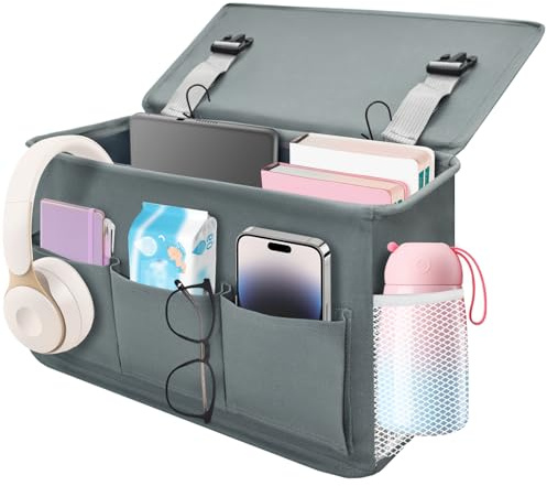 Cyiecw Betttasche zum Einhängen, Bett Organizer Hängetasche mit 6 Taschen, Multi-Purpose Hochbett Bettseite Veranstalter für College Dorm Zimmer Bett, Krankenhaus Bett, Baby Bett Schienen (Grau)