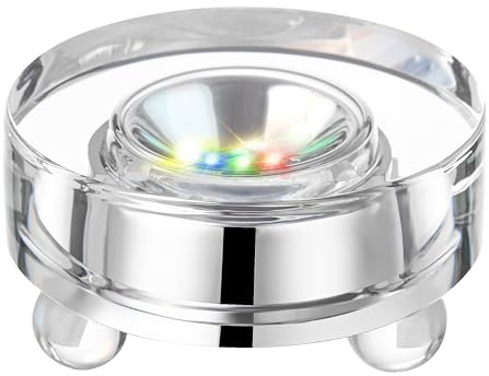 EUSTUMA LED Light Base Crystal Display Stand In A Variety of Colors,Lighted Up Stand Color Changing Small LED for 3D Glass Crystal Art,Holiday Party Decoration. (Round)