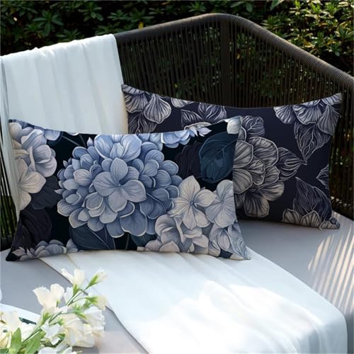 Kissenbezug 20x40 2er Set Outdoor Kissen Grau Kissenbezüge Wetterfest, Rechteckig Leinen Outdoorkissen Anlage Kopfkissenbezug, Dekokissen für Garden Terrassen Bank Schlafzimmer Wohnzimmer Y2-657