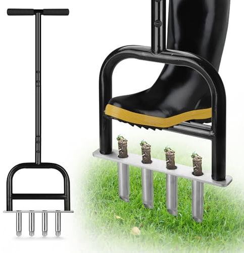 Qdreclod Lawn Core Aerator Tool Coring Grass Aerator Lawn Tool 4 Hollow Tines for Efficient Aeration Heavy Duty Steel Manual Plug Aerator for Lawn Care/Yard Soil Loosening/Grass Maintenance Black
