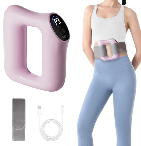 ACAREY Multifunktionaler Ganzkörper Faszienring, 8 Geschwindigkeiten Silent Vibration Faszienring Silikon mit Verstellbarem Gurt, USB-Aufladung Faszien-Massagegerät, für Rücken,Taille (Rosa)