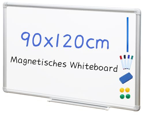 DEVELOP Magnetisches Whiteboard 90x120 cm mit Aluminiumrahmen, Starke, langlebige Tafel für Wandmontage, Inkl. 4 Magnete, Boardmarker, Schwamm, magnetisches Lineal, Für Büro, Schule & Zuhause