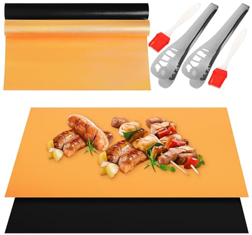 AKOOSY Tapis de Cuisson pour Barbecue à Gaz Tapis Antiadhésif Réutilisable avec Pinces Acier Inoxydable pour Barbecue Extérieur