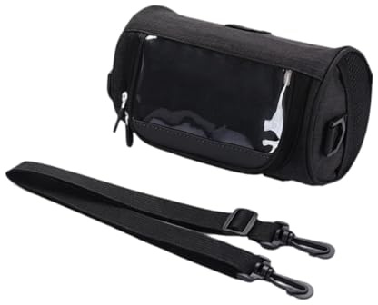 Aymzbd Bolsa para Manillar de Bicicleta con Correa para Hombro Compartimento Frontal Amplio Porta Teléfono Táctil Accesorio Impermeable de Poliéster, Negro