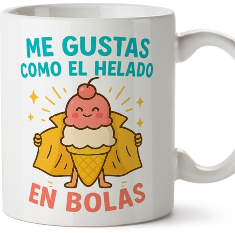 MUGFFINS taza graciosa novio novia Me gustas como el helado, en bolas en Español para enamorados y aniversario | regalos San Valentín, cumpleaños, amor, romántico | pareja-2 v1