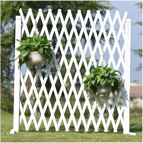 Clôture de jardin rétractable blanche – Panneaux de treillis en bois autoportants, barrière pour animaux domestiques et clôture d'intimité pour une utilisation en extérieur (taille : 120 x 160 cm)