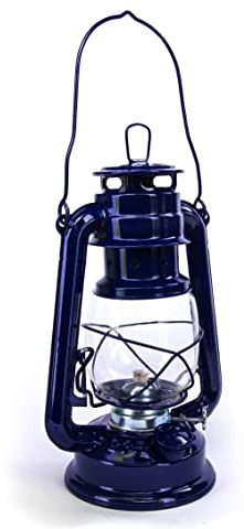 Campfrei Petroleumlampe 30 cm blau Pulverbeschichtet, Glas, Sturmlaterne, Camping