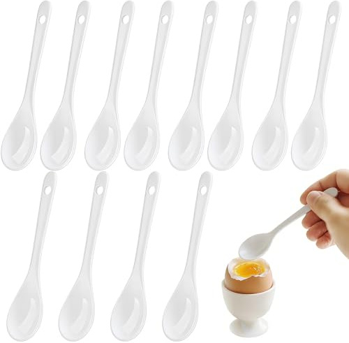 Ferenando 12 Piezas Blanco Cuchara de Porcelana 12cm， Cuchara de Cerámica