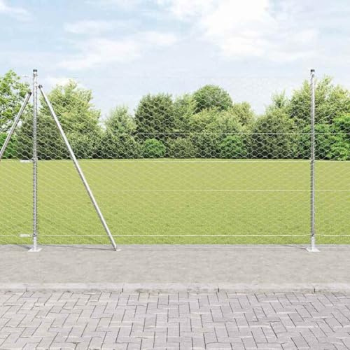 Zaunpfosten Set 25 x 1,6 m, Silber Stahl, 50mm Geflecht, Witterungsbeständig für Garten & Terrasse, Robustes Design, Einfache Montage