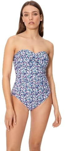 YSABEL MORA. Bañador Reductor Bandeau Alta compresión Copa B. Escote corazón con Bandas Interiores de Silicona. Relleno extraíble para Ajuste cómodo y Favorecedor .Colección Flowers.