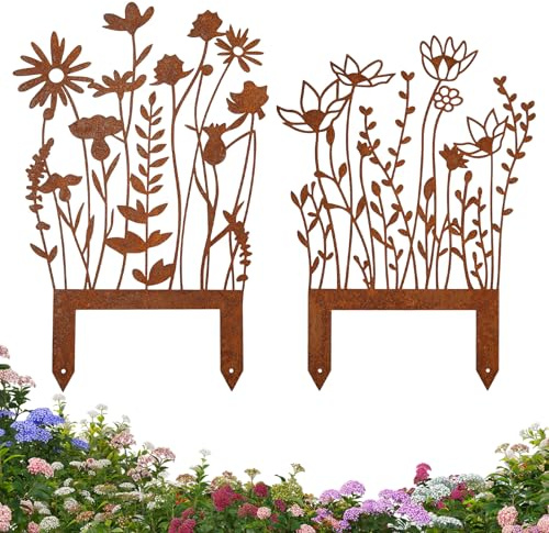 xnnmzhao Gartenstecker Rost Blumenstecker, 2 Stück Gartendeko Rost Deko Garte Frühlingsdeko Rosts Deko, Gartenstecker Metall für Gartendekoration Frühling Bäume Deko