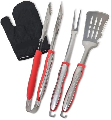 Generisch Grillbesteck-Set mit Grillhandschuh, rot (3-teilig)