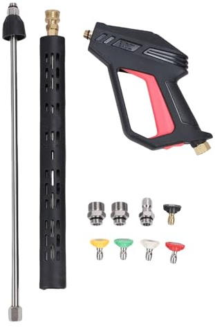 Jeffergarden Kit de Pistola Limpiadora de Alta Presión con 5 Boquillas de Conexión Rápida 0 15 25 40 60 Grados M22-14 M22-15 Adaptadores de 3/8 Pulgadas y 2 Varillas de Extensión para