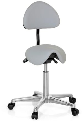 hjh OFFICE 608920 Arbeitshocker mit Lehne TOP Work 20 PU Grau Sattelhocker mit Rollen höhenverstellbar, neigbar