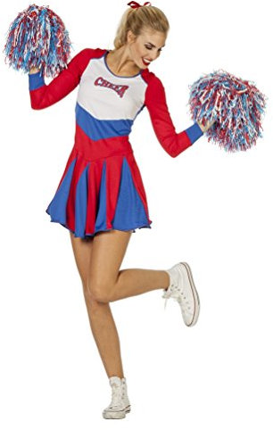 Karneval-Klamotten Cheerleader Kostüm Damen sexy rot-weiß-blau Kleid Langarm Karneval Fasching