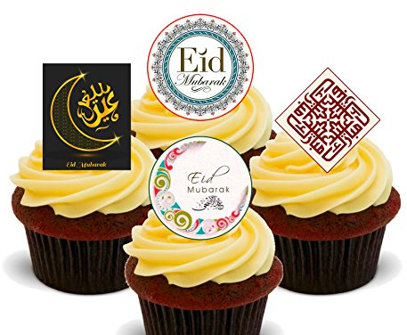 Eid Mubarak Happy Eid - Edible Cupcake Toppers - Stand-up Wafer Cake Decorations (12)