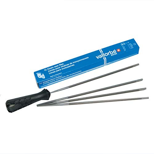 Vallorbe, zum Schärfen von Kettensäge, Durchmesser 5,2 mm, 3/8 Zoll, mit Griff 12 Stück