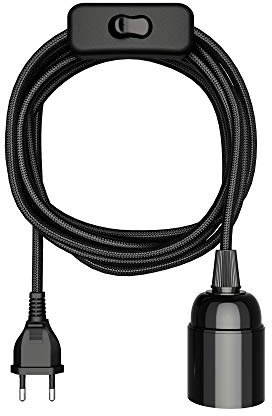 ledscom.de Textilkabel LEHA, Stecker, Schalter, schwarz, 3 m, Lampen-Fassung, 1x E27 max. 60W