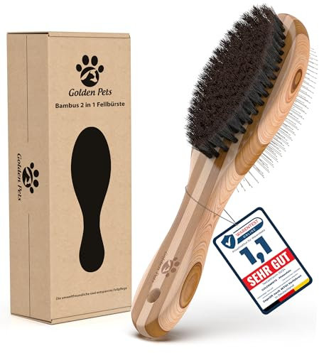 Bambus 2in1 Hundebürste & Katzenbürste I Glätten und Entfilzen I Mittel - langhaar Fell geeignet I Hundekamm für Unterwolle I + Gratis E-Book Pflegehandbuch