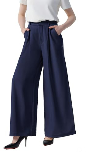 Tronjori Donne A Vita Alta Casual Gamba Larga Lungo Palazzo Pantaloni Pantaloni Taglia Regolare, Navy, XX-Large