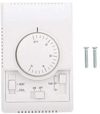 An der Wand montierter Temperaturregler, AC 220V 10-30 ℃ Stufenloser Temperaturregler, 2-Modus-Heizen/Kühlen 3 Stände Lüfterdrehzahl-Thermostat Mechanischer, Zuhause Nicht programmierbarer Thermostat