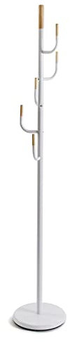 Versa Lina Minimalistischer Garderobenständer für den Eingangsbereich, mit 6 Haken oder Kleiderbügeln für Kleider, Maßnahmen (H x L x B) 174 x 30 x 30 cm, Metall, Farbe: Weiß