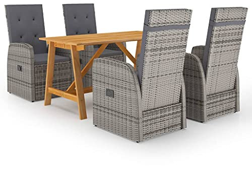 vidaXL Gartenmöbel Set 5-TLG. Gartengarnitur Sitzgarnitur Gartenset Sitzgruppe Gartentisch Gartensessel Esstisch Tisch Stühle Gartenstuhl Grau