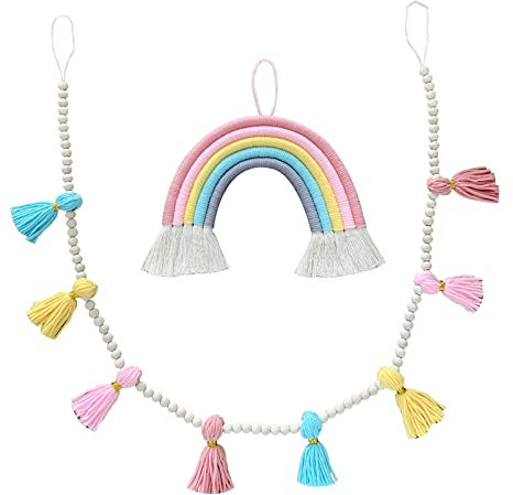 EXQULEG Makramee Regenbogen Wandbehang Kinderzimmer Home Decoration Boho Wandteppich Tapisserie Wand Dekoration für Kinder Babyzimmer Kinderzimmer Hochzeit Home Deko (QCH2-1)