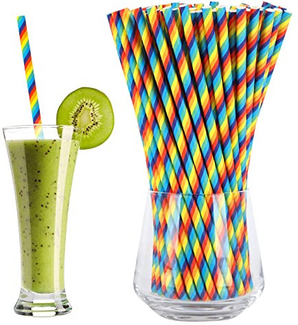 100 Pezzi Cannucce di Carta Arcobaleno,Biodegradabile Carta a Strisce Colorato Cannuccia per Bere,Riciclabile Cannucce per Bere della Feste Orgoglio per Cocktail Succhi di Frutta Compleanno Matrimonio