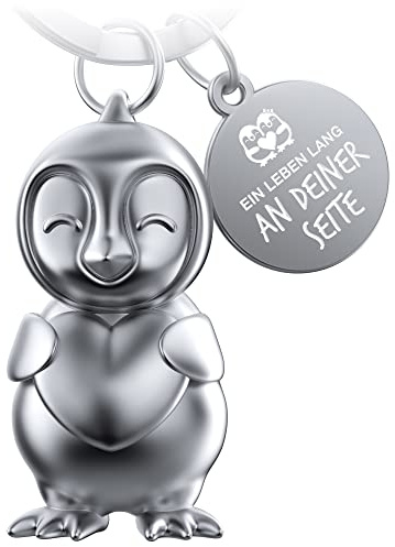 FABACH Pinguin Schlüsselanhänger Frosty mit Herz - Glücksbringer Pinguin Geschenke Freundin - Partner Geschenke Liebe Schlüsselanhänger Paare Jahrestag - Gravur Ein Leben lang an deiner Seite