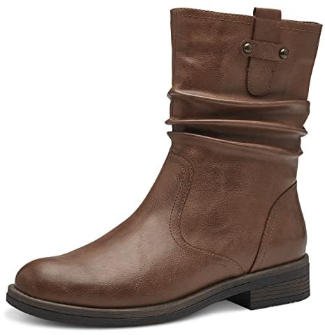Tamaris Femme Bottes, Dame Bottes Classiques,TOUCHit,Bottes à Tige Longue,Bottes en Cuir,Fermeture éclair,Cognac,39 EU