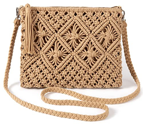 Jeesblsy Woven Shoulder Bag for Women, Summer Beach Cossbody Bag with Tassel, Cotton Crochet Small Purse Wallet Envelope Clutch Handbag for Vacation, Party, Dating