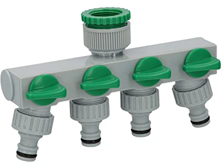 Adaptador Manguera Plastico 3/4 - 1 4 Vias, Distribuidor 4 vias, Divisor Manguera, Ajuste Independiente, Tomas 1/2+Adaptador