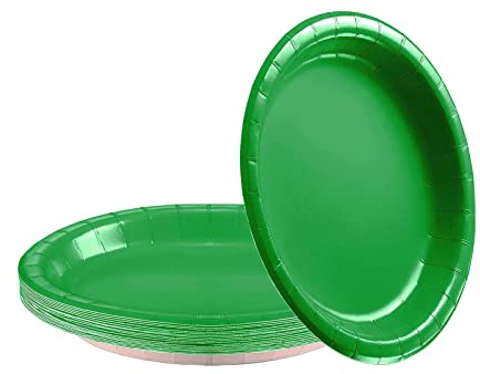 YAAVAAW 16Pcs Green Paper Plates Party Supplies,9 Round Dessert Plates Dinner Luncheon Plates Plates Tableware Creative DIY Paper Plates Solid Color Party Plates for Kids Adult Birthday,BBQ,Picnic