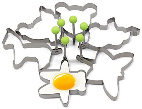 LINGJIONG Anelli per cuociuova | 6 stampi per uova antiaderenti a forma di animali – in acciaio inox per muffin uova, stampo per uova per colazione, mini pancake e fritti