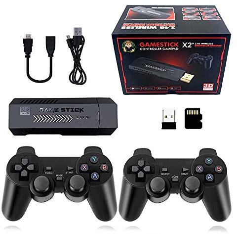 X2 Plus Game Stick Retro Console,Built in 40000+ games 128GB,with Dual 2.4G Wireless Controllers,HD output support HD 4K,Emuelec 4.3 System,Gift for Kid Adult