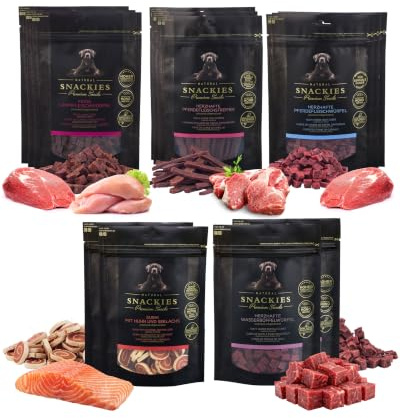 SNACKIES Vorteils-Set Training 10+2 Pack (à 80/90g) Premium Snacks für Hunde ohne Zusatz von Getreide, Zucker, Farb-, Aroma- und Konservierungsstoffe, schonend luftgetrocknete Leckerli