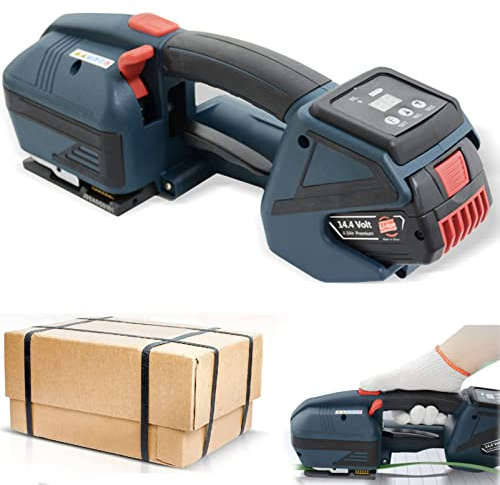 Reggiatrice Elettrica con Batteria da 4000 Mha Reggiatrice Automatica per Cinghie da 1/2 In-5/8 in Pp/Pet Strumento di Fasciatura per Balle Elettriche Portatili con Schermo LCD, 2 Batterie (2 Batter